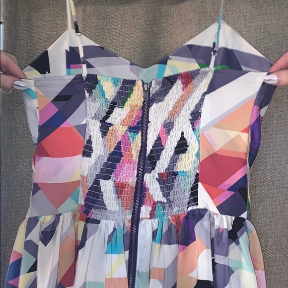 Parker 100% silk multicolor geo print party dress - Picture 5 of 8